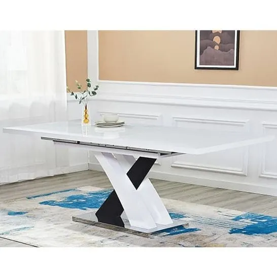 BOXED AXARA LARGE EXTENDING GLOSS DINING TABLE IN WHITE AND BLACK (3 BOXES)