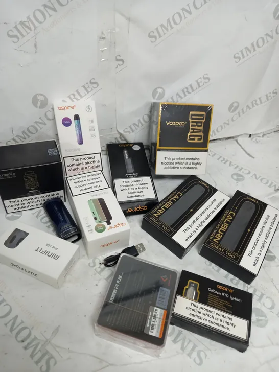 BOX OF APPROXIMATELY 10 ASSORTED E-CIG PRODUCTS TO INCLUDE ASPIRE, OXVA, VOOPOO ETC