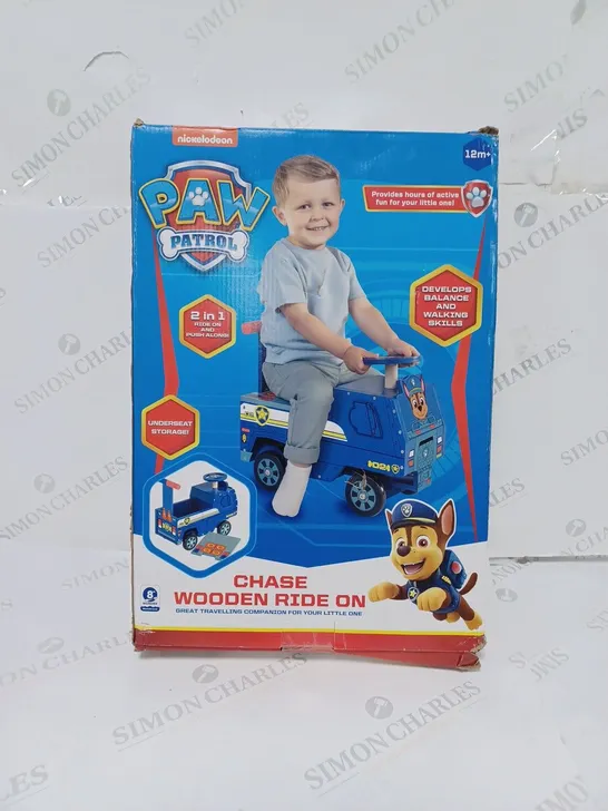 BOXED NICKELODEON PAW PATROL CHASE WOODEN RIDE ON 