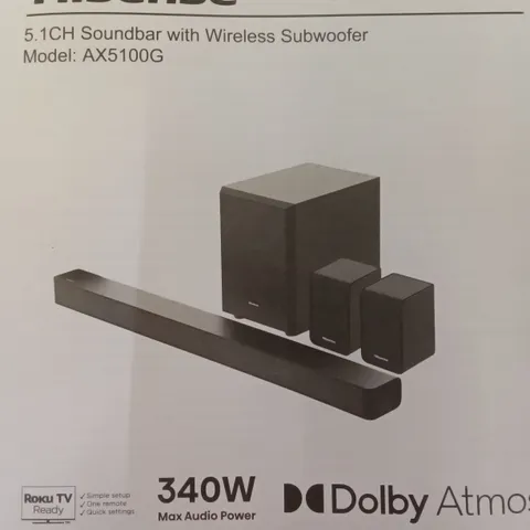 BOXED HISENSE 5.1CH SOUNDBAR WITHWIRELESS SUBWOOFER MODEL: AX5100G