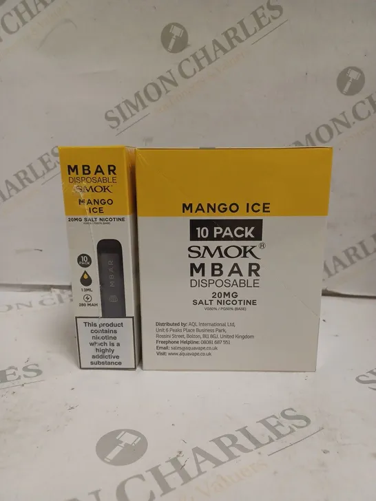 BOXED 1 PACK OF 10 SMOK M BAR DISPOSABLE VAPES - MANGO ICE. 