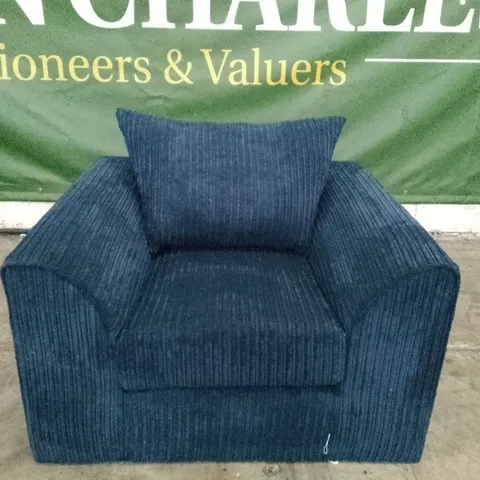 QUALITY DESIGNER ARMCHAIR - DARK BLUE CORDUROY FABRIC