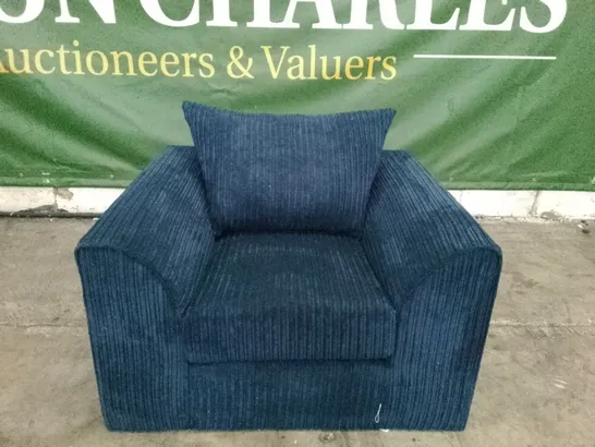 QUALITY DESIGNER ARMCHAIR - DARK BLUE CORDUROY FABRIC