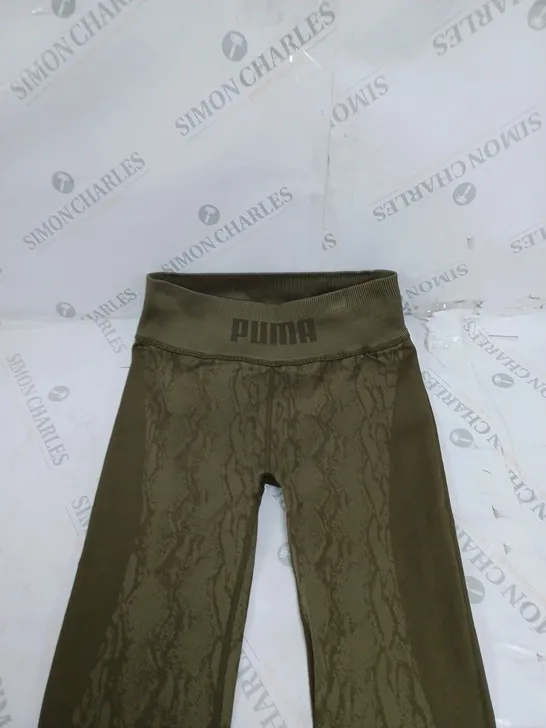 PUMA FORMKNIT TIGHTS IN OLIVE SNAKE SKIN PRINT - M