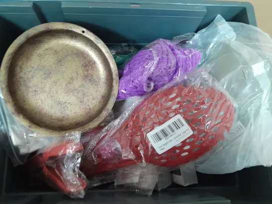 APPROXIMATELY 20  ASSORTED HOUSEHOLD ITEMS TOO INCLUDE, SPONGES - ENVELOPES, METAL BOWLS    ETC 