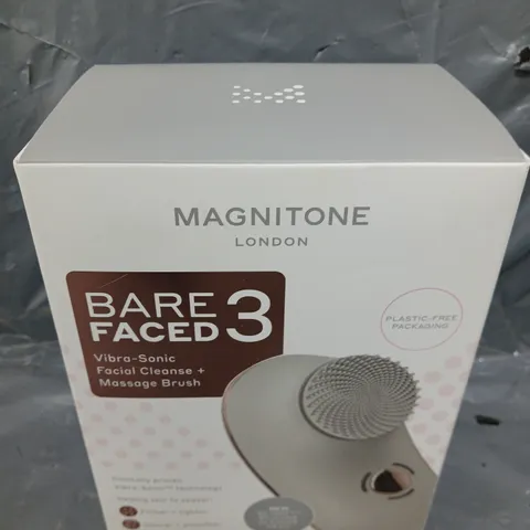 BOXED MAGNITONE BAREFACED3 VIBRA-SONIC CLEANSE + MASSAGE BRUSH - GREY