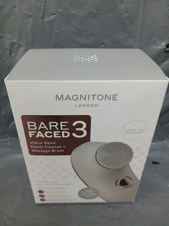 BOXED MAGNITONE BAREFACED3 VIBRA-SONIC CLEANSE + MASSAGE BRUSH - GREY RRP £89.99