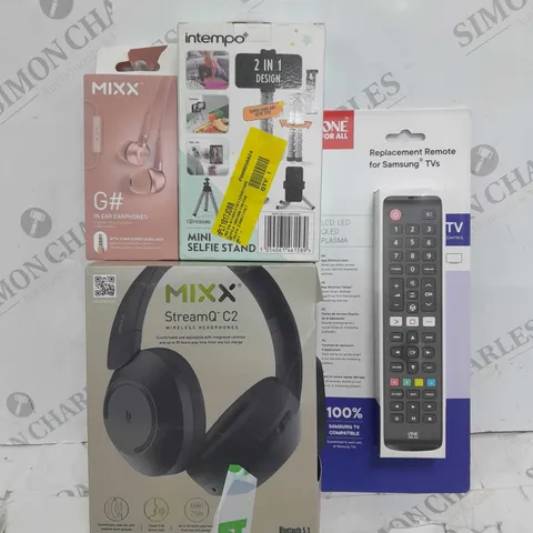 BOX OF APPROXIMATELY 20 ASSORTED ITEMS TO INCLUDE HEADPHONES, REPLACEMENT REMOTE, EARPHONES ETC