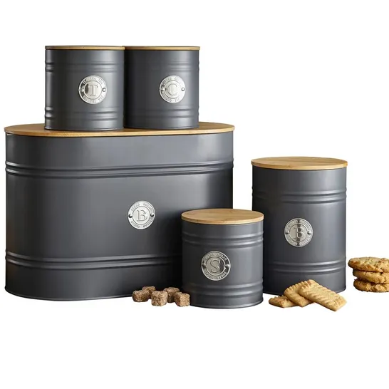 BOXED NEO GREY SCANDI 5 PIECE KITCHEN CANISTER SET (1 BOX)