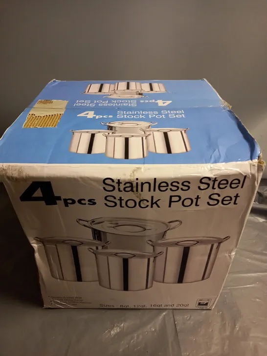 BOXED 4PC STAINLESS STEEL STOCK POT SET