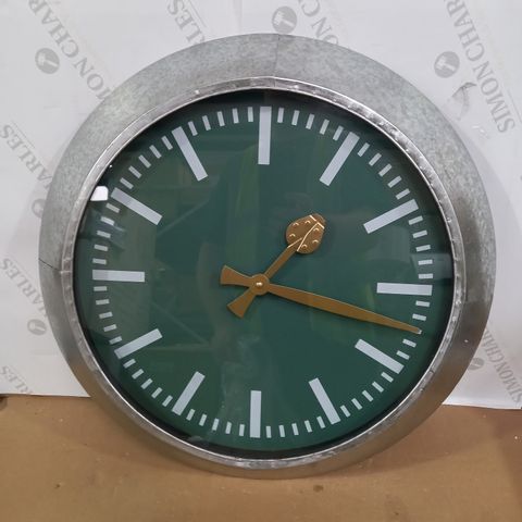 LARGE OUTDOOR GALVANISED STEEL CLOCK - GREEN FACE