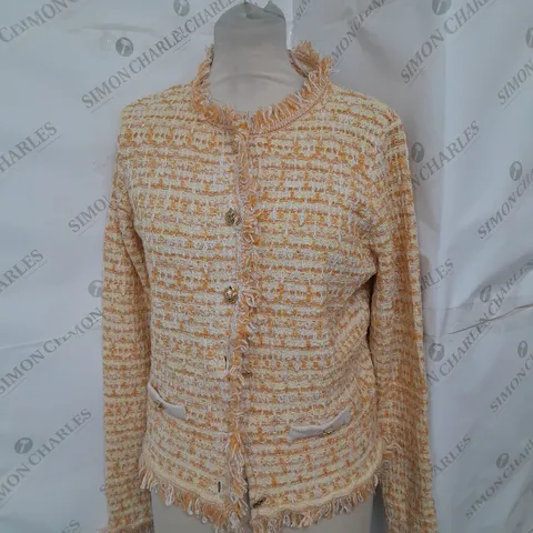 MANGO CARDIGAN IN YELLOW AND ORANGE WITH GOLD BUTTONS SIZE M