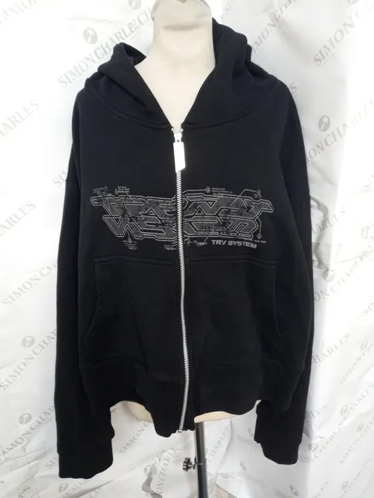 TRENDT VISION ZIP UP PRINTED HOODIE IN BLACK SIZE M