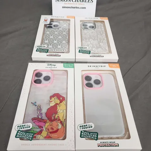 FOUR ASSORTED BRAND NEW SKINNYDIP IPHONE 15 PRO AND IPHONE 14 PRO MAX PHONE CASES TO INCLUDE; DISNEY AND MIFFY