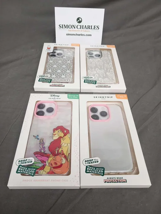 FOUR ASSORTED BRAND NEW SKINNYDIP IPHONE 15 PRO AND IPHONE 14 PRO MAX PHONE CASES TO INCLUDE; DISNEY AND MIFFY