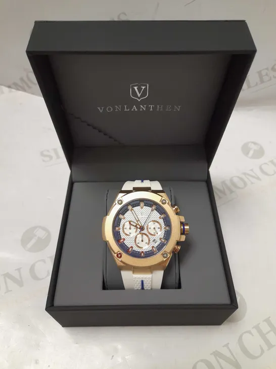 VONLANTHEN CHRONO TRIPLE DIAL WHITE RUBBER STRAP WATCH