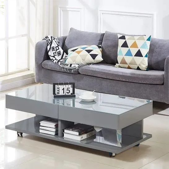 VERONA EXTENDING HIGH GLOSS COFFEE TABLE WITH STORAGE IN grey 120-198X60X36CM