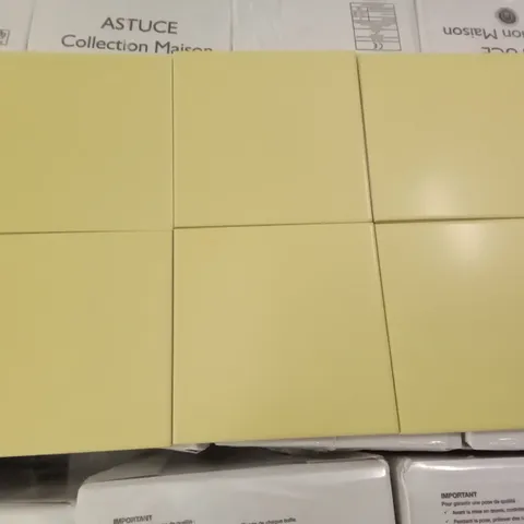 PALLET OF APPROXIMATELY 90 PACKS OF 44 BRAND NEW ASTUCE MAT JAUNE ANIS 15×15CM COLLECTION MAISON TILES- EACH PACK COVERS APPROXIMATELY 1M² (TOTAL APPROX. 90 SQ.METRES)