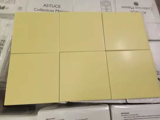 PALLET OF APPROXIMATELY 90 PACKS OF 44 BRAND NEW ASTUCE MAT JAUNE ANIS 15×15CM COLLECTION MAISON TILES- EACH PACK COVERS APPROXIMATELY 1M² (TOTAL APPROX. 90 SQ.METRES)