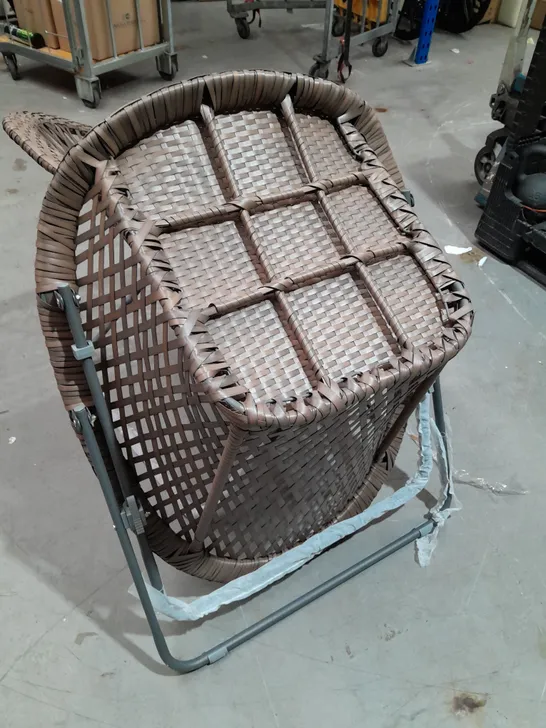 PAIR OF BROWN RATTAN EFFECT FOLDING GARDEN EGG CHAIRS