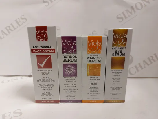 BOX OF 4 VIOLA SKIN ITEMS TO INCLUDE FACE CREAM, EYE SERUM AND VITAMIN C SERUM