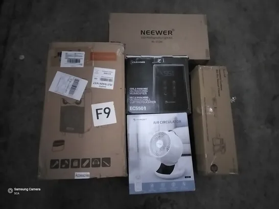 PALLET OF ASSORTED ITEMS INCLUDING FITFORT AIR CIRCULATOR, NEEWER LED PHOTOGRAPHY LIGHT KIT, ELECHOMES ULTRASONIC HUMIDIFIER, HANDHELD CORDLESS VACUUM CLEANER, MOUKEY TROLLEY SPEAKER 