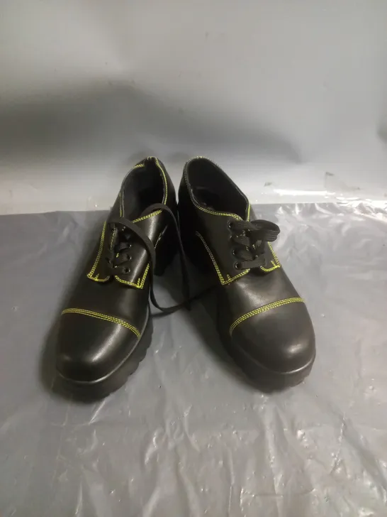 KOI FOOTWEAR LOW PLATFORM SHOES BLACK WITH YELLOW STITCHING SIZE 7