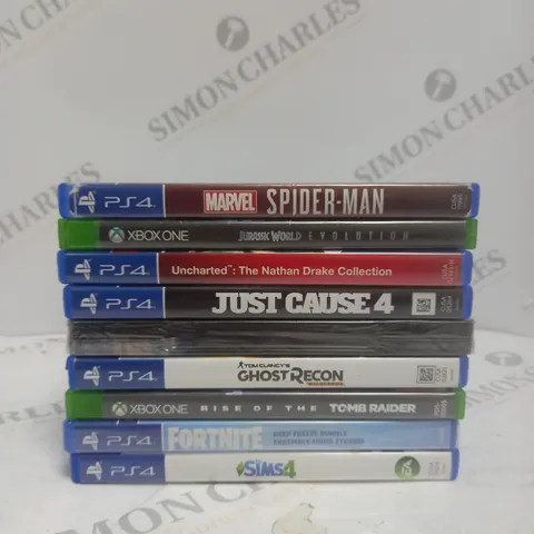 APPROXIMATELY 8 ASSORTED VIDEO GAMES TO INCLUDE JUST CAUSE 4, SIMS 4, JURASSIC WORLD ETC 