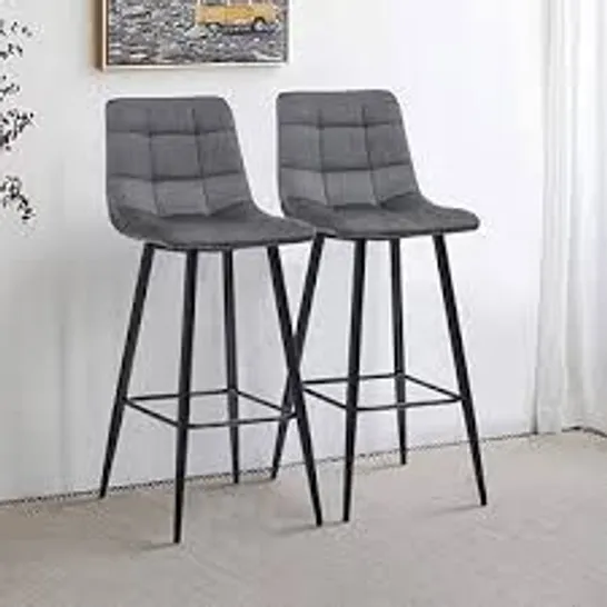 BOXED PAIR OF GREY BUTTON BACK VELVET UPHOLSTERED SIDE CHAIRS 