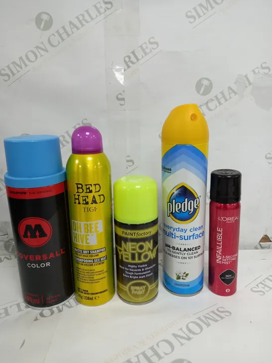 BOX OF APPROX 15 ASSORTED LIQUIDS TO INCLUDE - PAINT SPRAY, SURFACE CLEANER, DRY SHAMPOO ETC