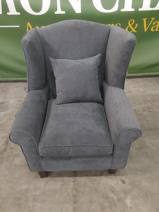 DENTON GRACE FABRIC UPHOLSTERED WING CHAIR - GREY