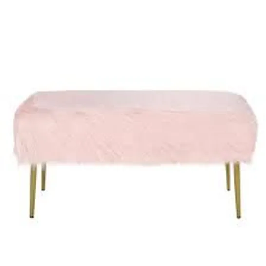 BOXED COSTWAY UPHOLSTERED FAUX FUR VANITY STOOL WITH GOLDEN LEGS FOR MAKEUP ROOM - PINK