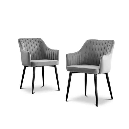 BOXED X2 CALLA GREY VELVET BLACK LEG DINING CHAIRS