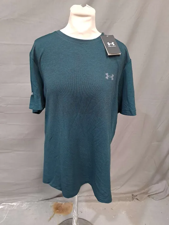 UNDER ARMOUR SEAMLESS STRIDE SHIRT IN IN DARK SEA GREEN SIZE L