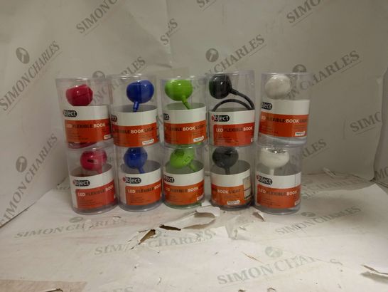 BOX OF APPROXIMATELY 70 BRAND NEW OBJECT LED FLEXIBLE BOOK LIGHTS IN VARIOUS COLOURS