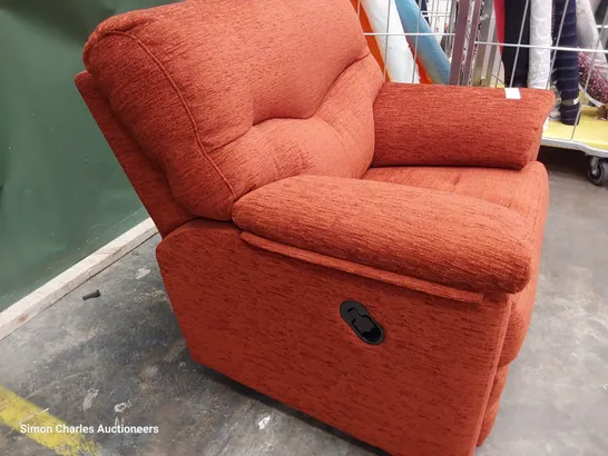 QUALITY BRITISH DESIGNER G PLAN STRATFORD MANUAL RECLINING EASY CHAIR BOUCLE TERRACOTTA FABRIC 