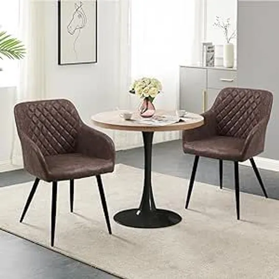 BOXED SET OF 2 CLIPOP BROWN FAUX LEATHER DINING CHAIRS WITH BLACK METAL LEGS (1 BOX)