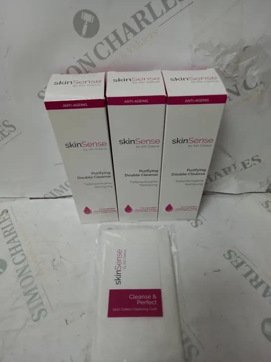 SET OF 3 X 200ML TUBES OF ABI CLEEVE SKINSENSE PURIFYING DOUBLE CLEANSE WITH CLEANSING CLOTH