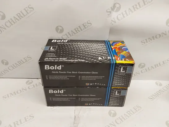 BOX OF APPROXIMATELY 2X 100PCS BOLD NITRILE POWDER FREE BLACK EXAMINATION GLOVES (SIZE LARGE)