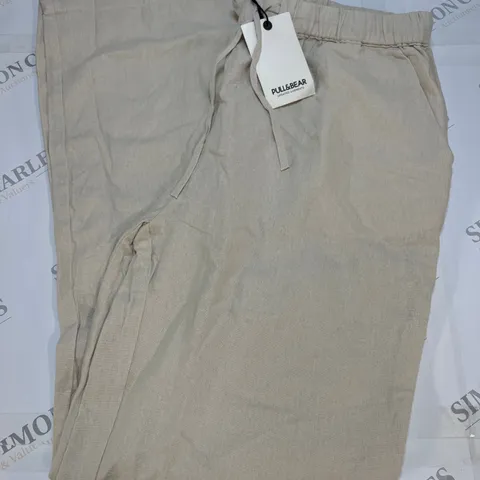 PULL&BEAR WIDE LEG LINEN TROUSERS IN BEIGE SIZE M