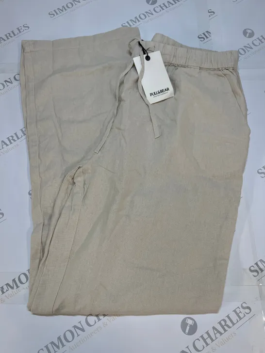 PULL&BEAR WIDE LEG LINEN TROUSERS IN BEIGE SIZE M