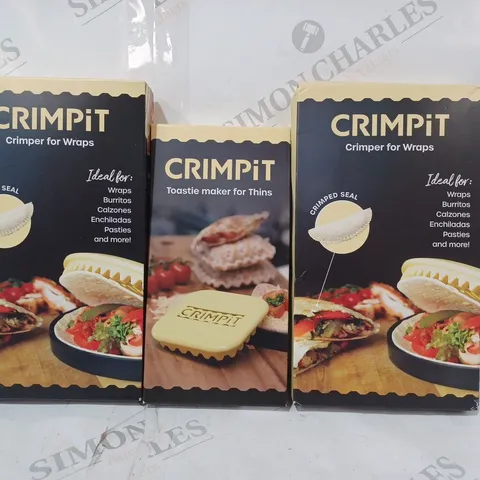 APPROXIMATELY 10 ASSORTED HOUSEHOLD ITEMS TO INCLUDE CRIMPIT CRIMPER FOR WRAPS, CRIMPIT TOASTIE MAKER FOR THINS, ETC