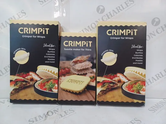 APPROXIMATELY 10 ASSORTED HOUSEHOLD ITEMS TO INCLUDE CRIMPIT CRIMPER FOR WRAPS, CRIMPIT TOASTIE MAKER FOR THINS, ETC