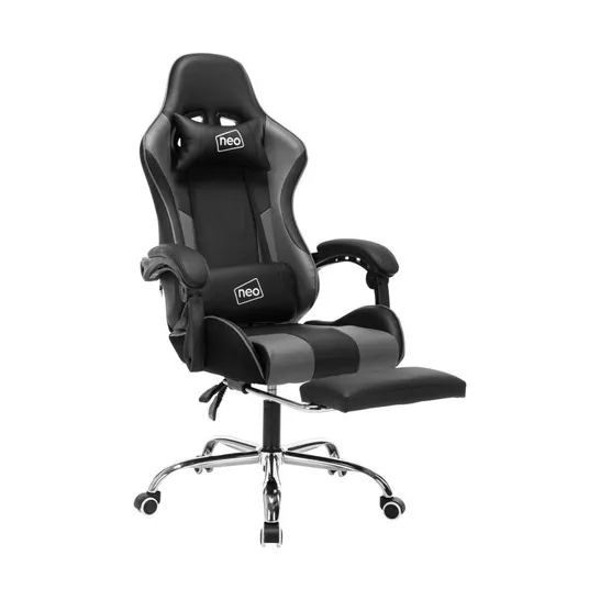 BOXED NEO FAUX LEATHER GAMING CHAIR - BLACK/GREY (1 BOX)