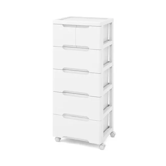 BOXED VERTICAL ROLLING STORAGE CABINET WITH UNIVERSAL WHEELS AND LOCKABLE WHEELS