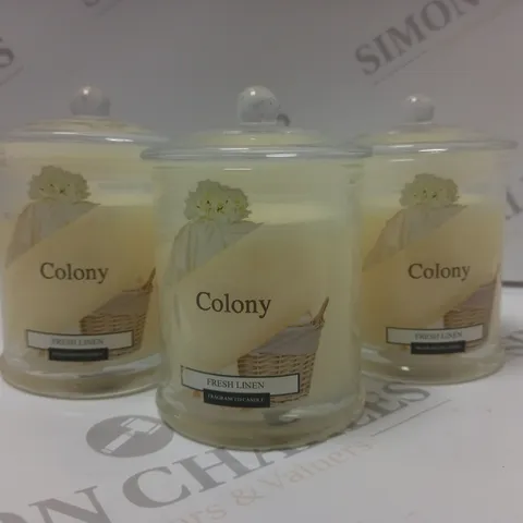 BOX OF 3 X 120G WAX LYRICAL COLONY CANDLE GLASS JARS - FRESH LINEN