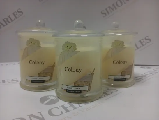 BOX OF 3 X 120G WAX LYRICAL COLONY CANDLE GLASS JARS - FRESH LINEN