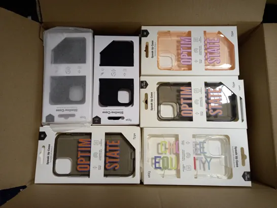 BOX OF APPROXIMATELY 50 TYPO PHONES CASES ('SLIMLINE CASE' & 'SPEAK UP CASE') FOR IPHONE 11, 12 MINI, 12/12PRO IN VARYING COLOURS