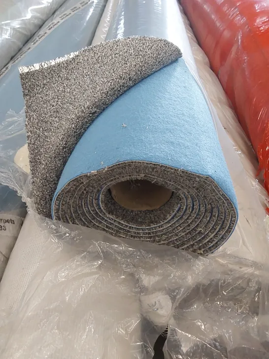 ROLL OF QUALITY STORMONT TWIST BLUE FELT HIGH CIFF CARPET // SIZE: APPROX 4 X 6m