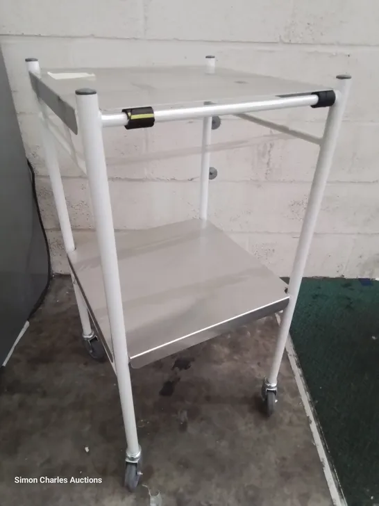 TWO TIER STAINLESS STEEL SHELVED TROLLEY 